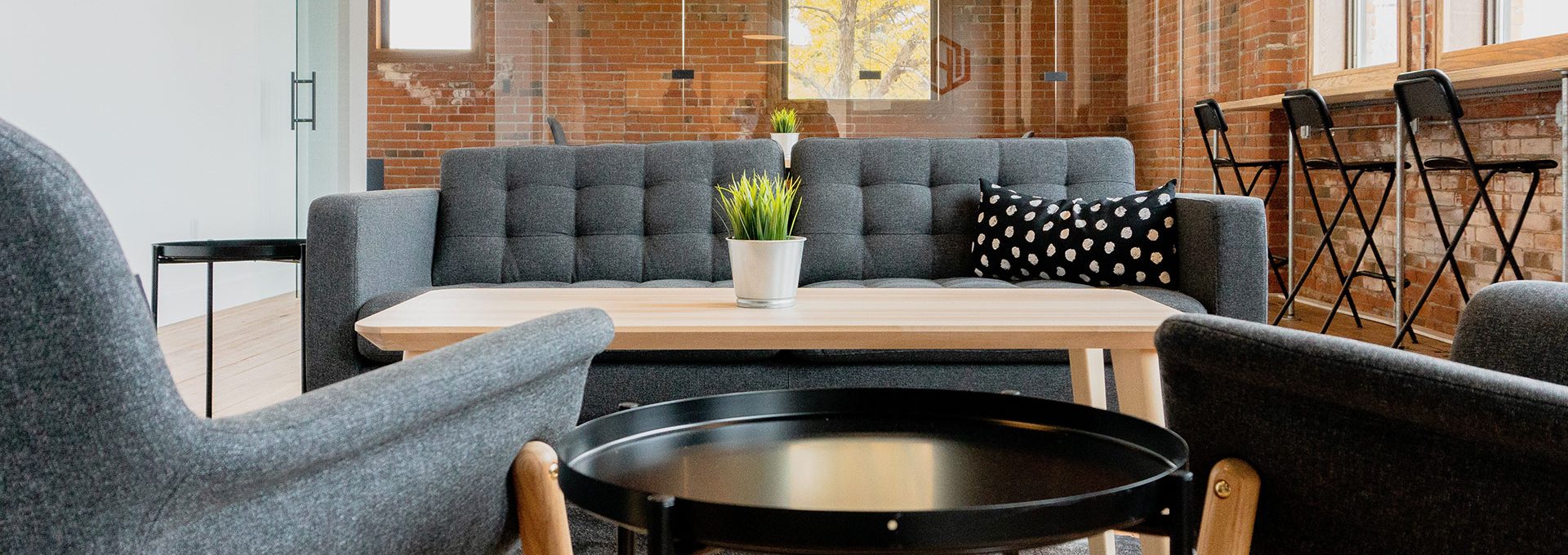 living room with hanging lamps swarm