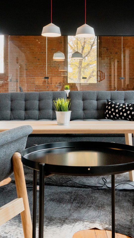 living room with hanging lamps swarm