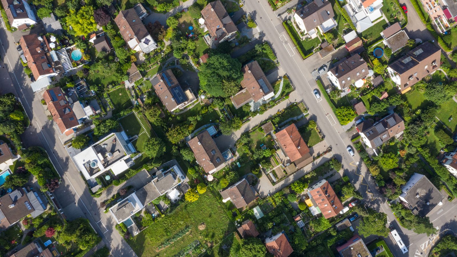 satellite image of houses swarm